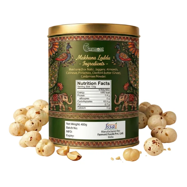 Traditional farmont makhana laddu made with jaggery and dry fruits