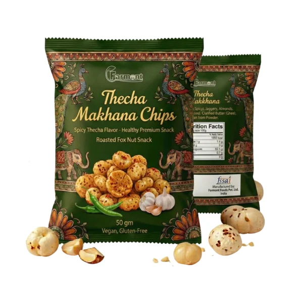 Green chili thecha flavored roasted makhana chips
