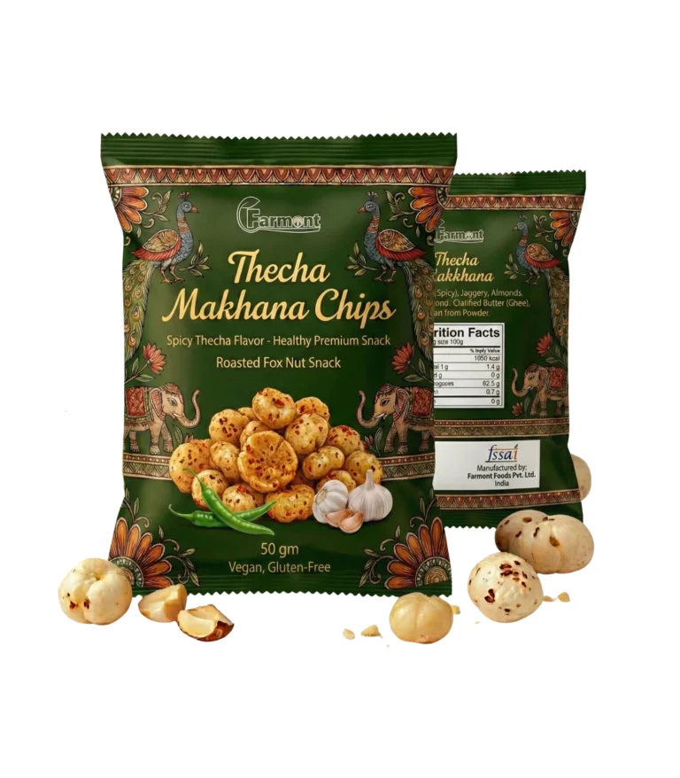 Green chili thecha flavored roasted makhana chips
