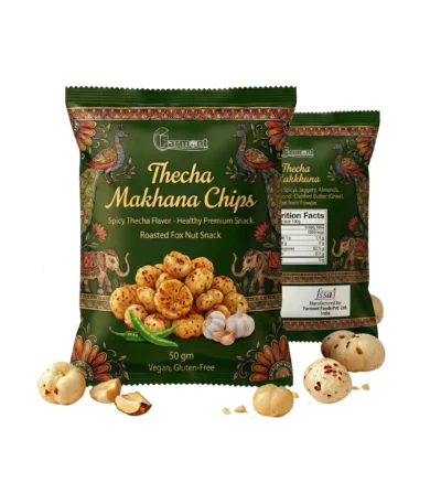 Green chili thecha flavored roasted makhana chips